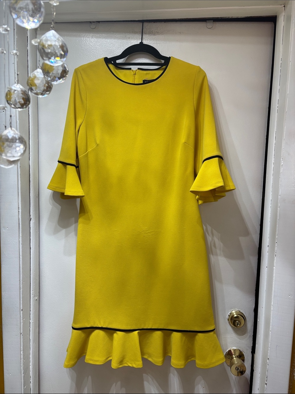 Glamour Yellow Shift Dress with Black Trim